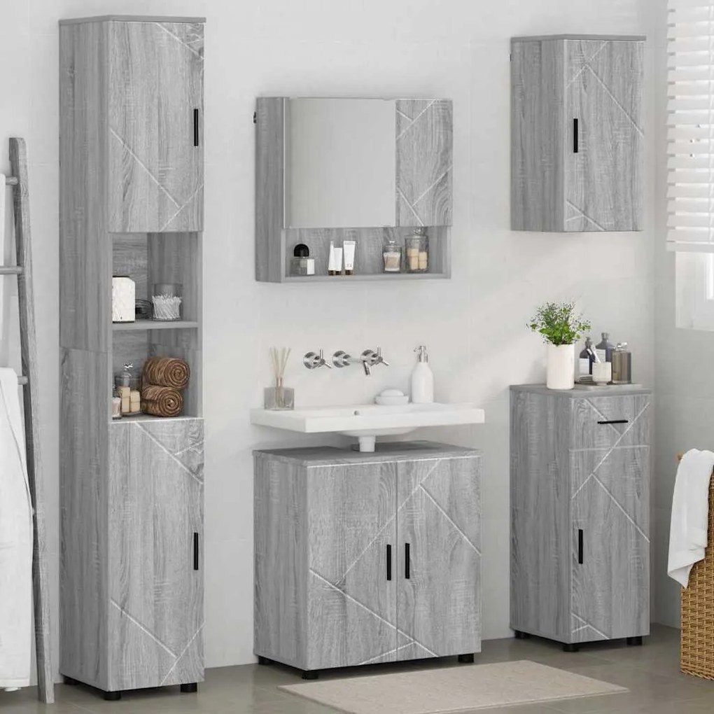 vidaXL Σετ Επίπλων Μπάνιου με πόρτα 5 pcs Γκρι sonoma 61 x 35 x 64 εκ.