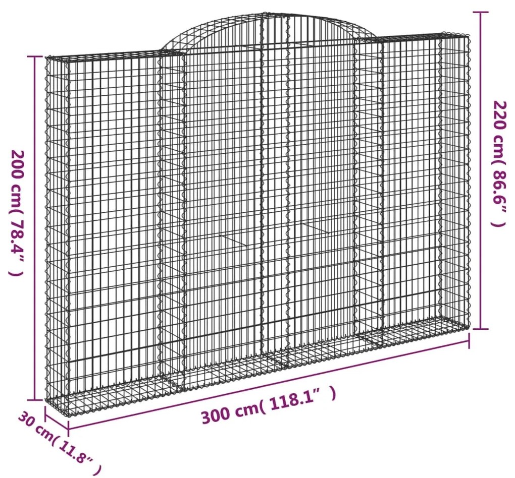 vidaXL Συρματοκιβώτια Τοξωτά 5 τεμ. 300x30x200/220 εκ. Γαλβαν. Ατσάλι