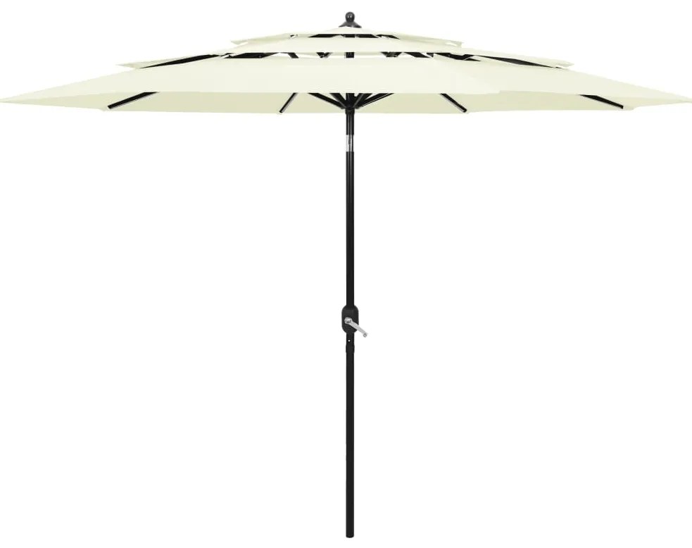 Ομπρέλα Κήπου 3 Επιπέδων Λευκό της Άμμου 3 μ. Ιστό Αλουμινίου