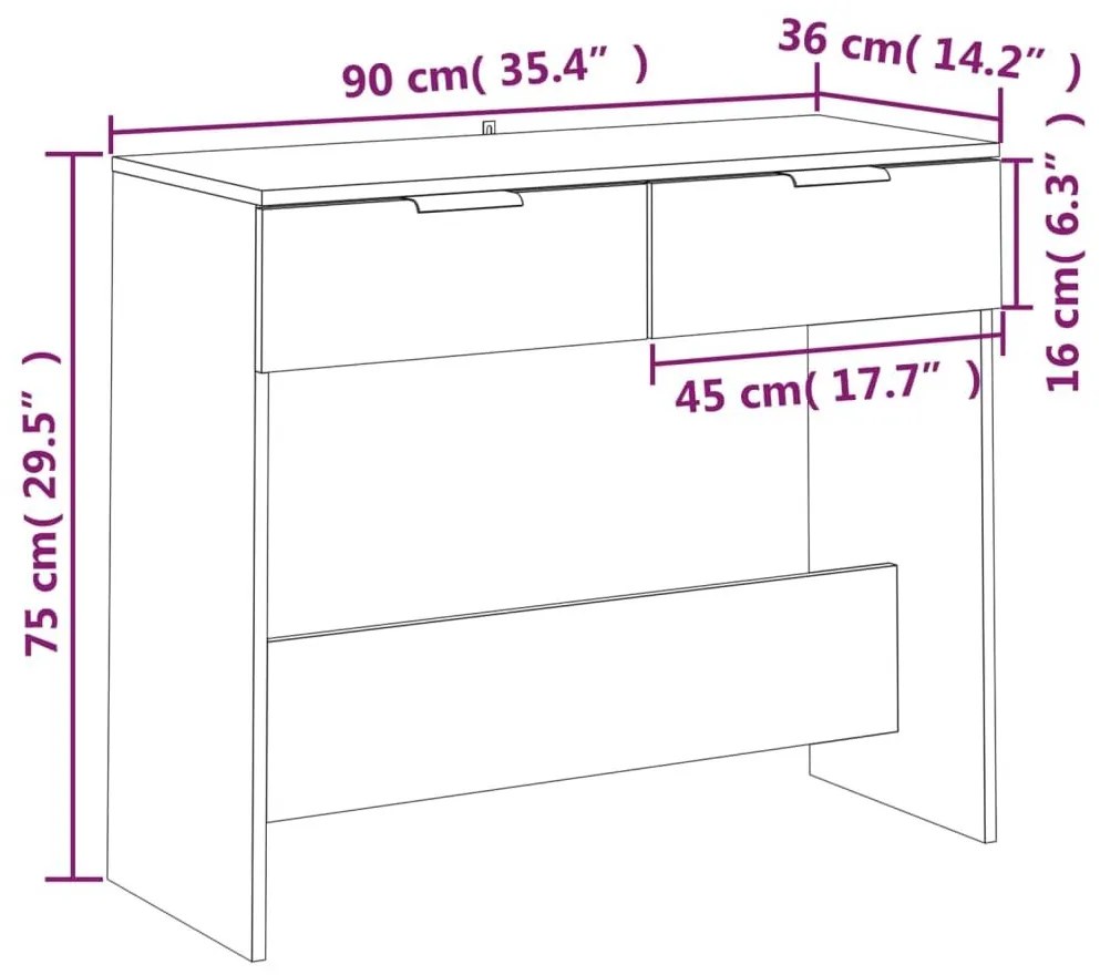 Τραπέζι Κονσόλα Γκρι Sonoma 90x36x75 εκ. Επεξεργασμένο Ξύλο - Γκρι