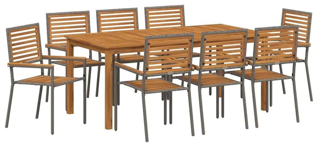 vidaXL Σέτ φαγητού για κήπο 9 pcs Γκρι Πολυ ράταν