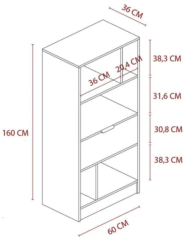 Βιβλιοθήκη Iacov μελαμίνης λευκό 60x36x160εκ 60x36x160 εκ.