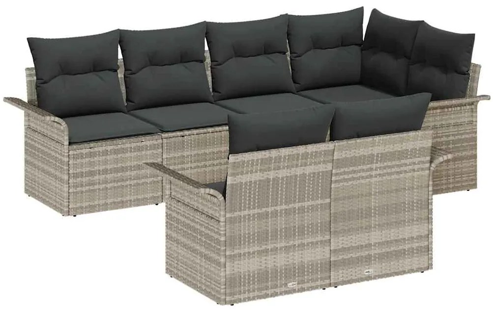 vidaXL Σετ Καναπέ Κήπου με μαξιλάρι 7 pcs Ανοιχτό γκρι Πολυ ράταν