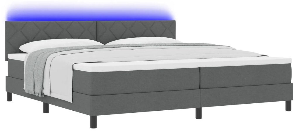 vidaXL Κρεβάτι Box Spring με Στρώμα & LED Σκούρο Γκρι 200x200 εκ. Ύφασμα
