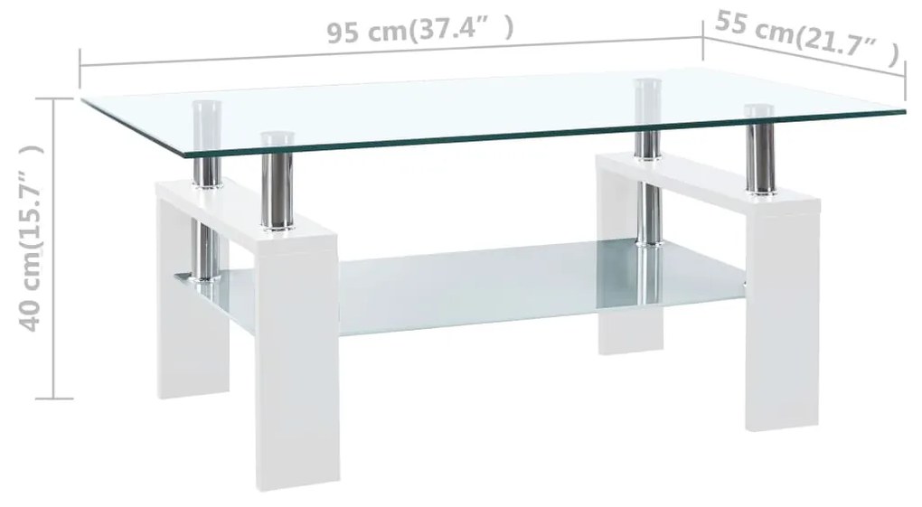 vidaXL Τραπεζάκι Σαλονιού Λευκό και Διαφανές 95x55x40 εκ. Ψημένο Γυαλί