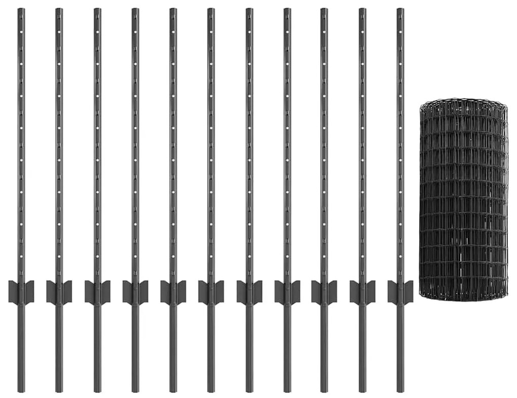 vidaXL Τείχος και Πόστ Γκρι 0,8 x 25 m Ατσάλι