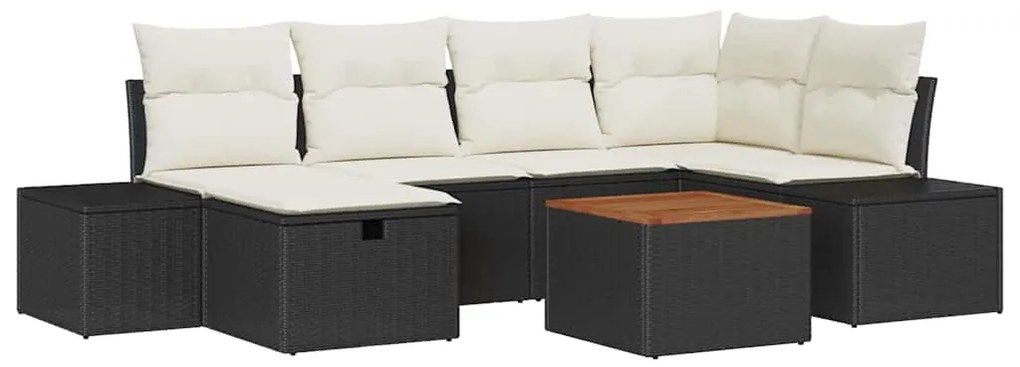 vidaXL Σετ Καναπέ Κήπου με μαξιλάρι 7 pcs Μαύρο Πολυ ράταν