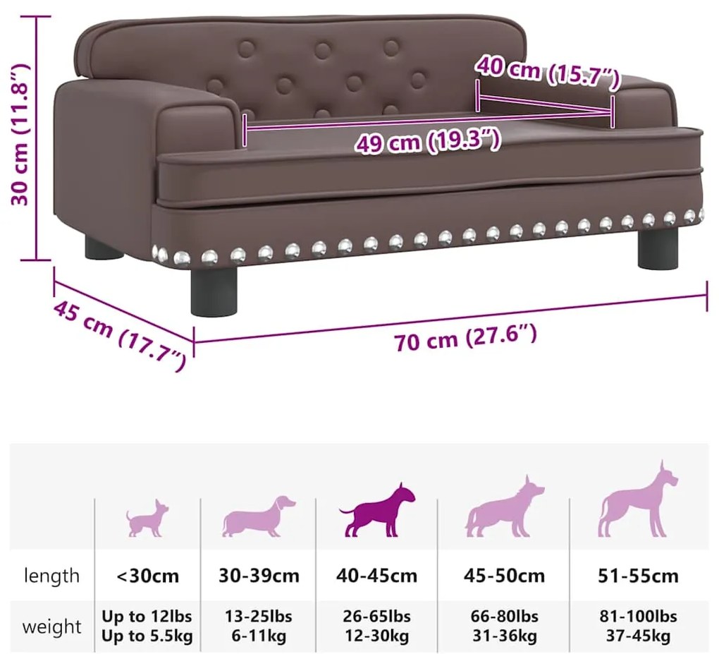 vidaXL Κρεβάτι Σκύλου Καφέ 70 x 45 x 30 εκ. από Συνθετικό Δέρμα