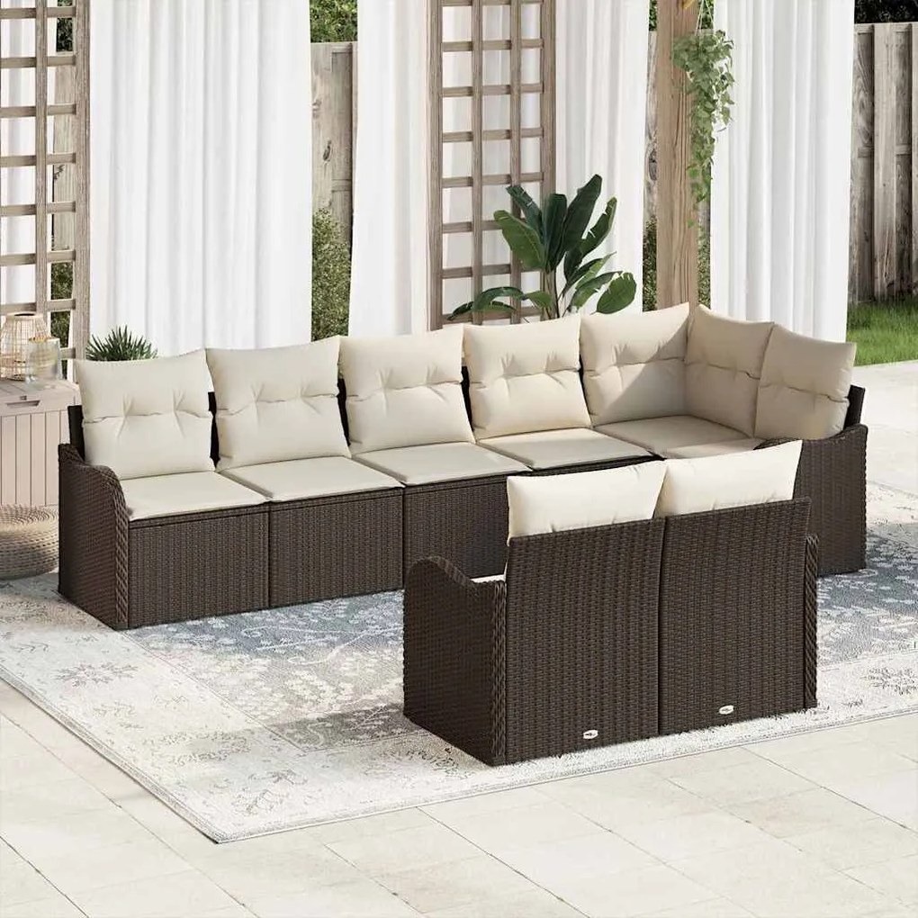 vidaXL Σετ Καναπέ Κήπου με μαξιλάρι 8 pcs Καφέ Πολυ ράταν