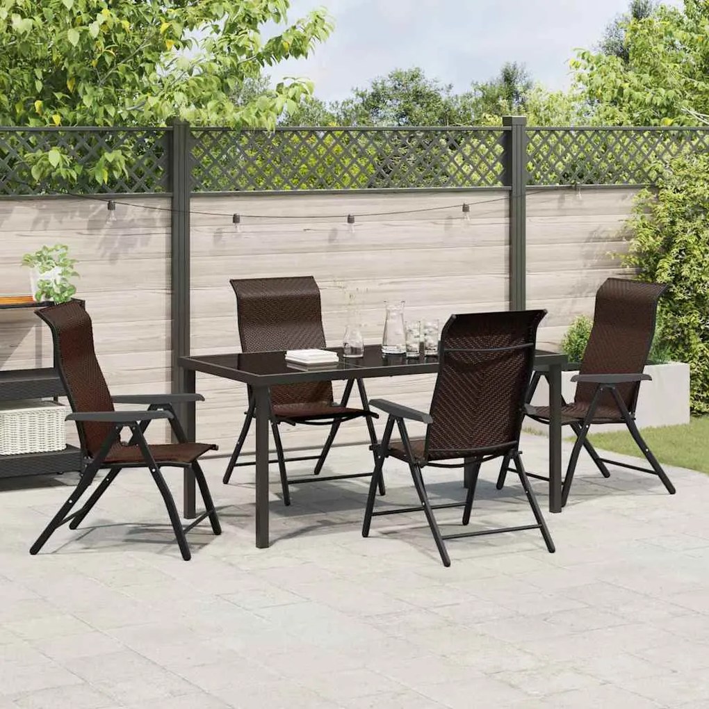 vidaXL Σέτ φαγητού για κήπο Ρυθμιζόμενο ύψος 5 pcs Καφέ Πολυ ράταν