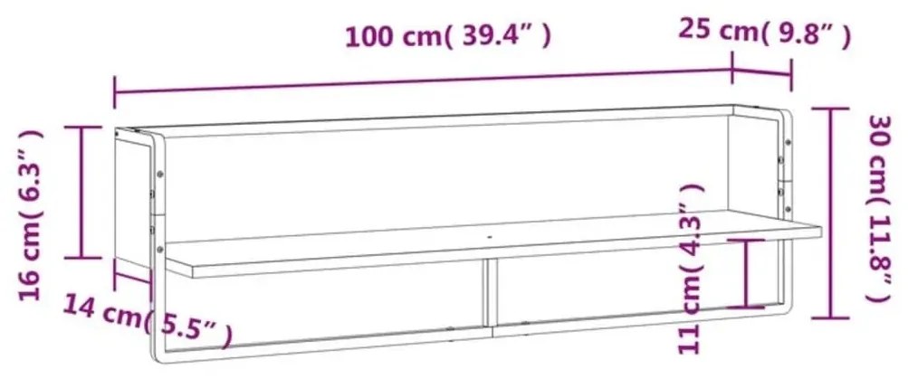 Ράφι Τοίχου με Μπάρα Καπνιστή Δρυς 100x25x30 εκ. - Καφέ