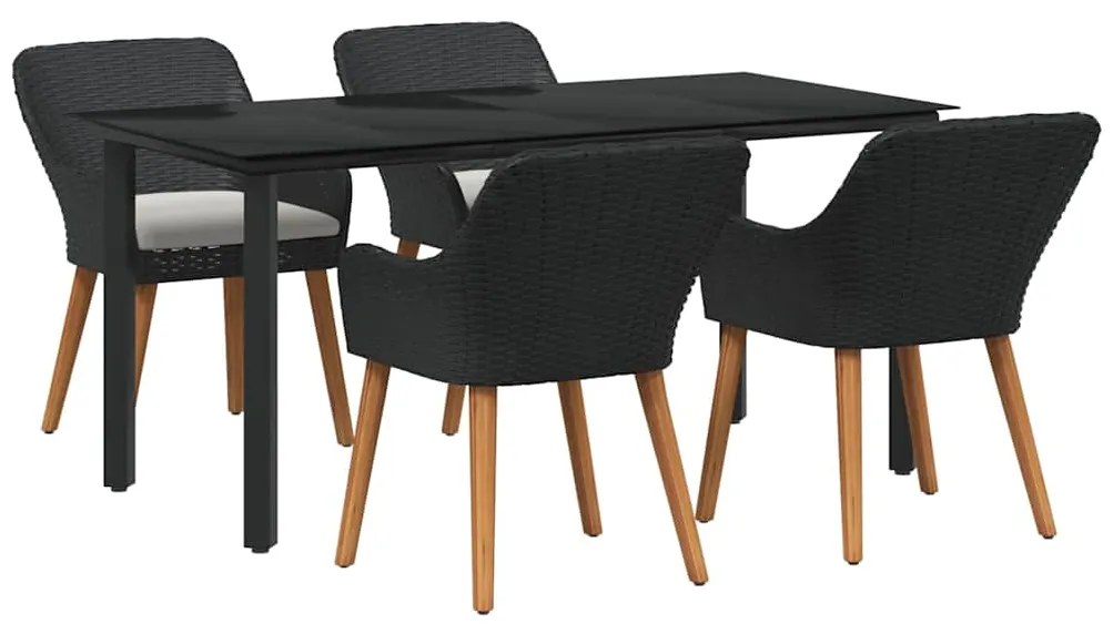 vidaXL Σέτ φαγητού για κήπο με μαξιλάρι 5 pcs Μαύρο συνθετικό ρατάν