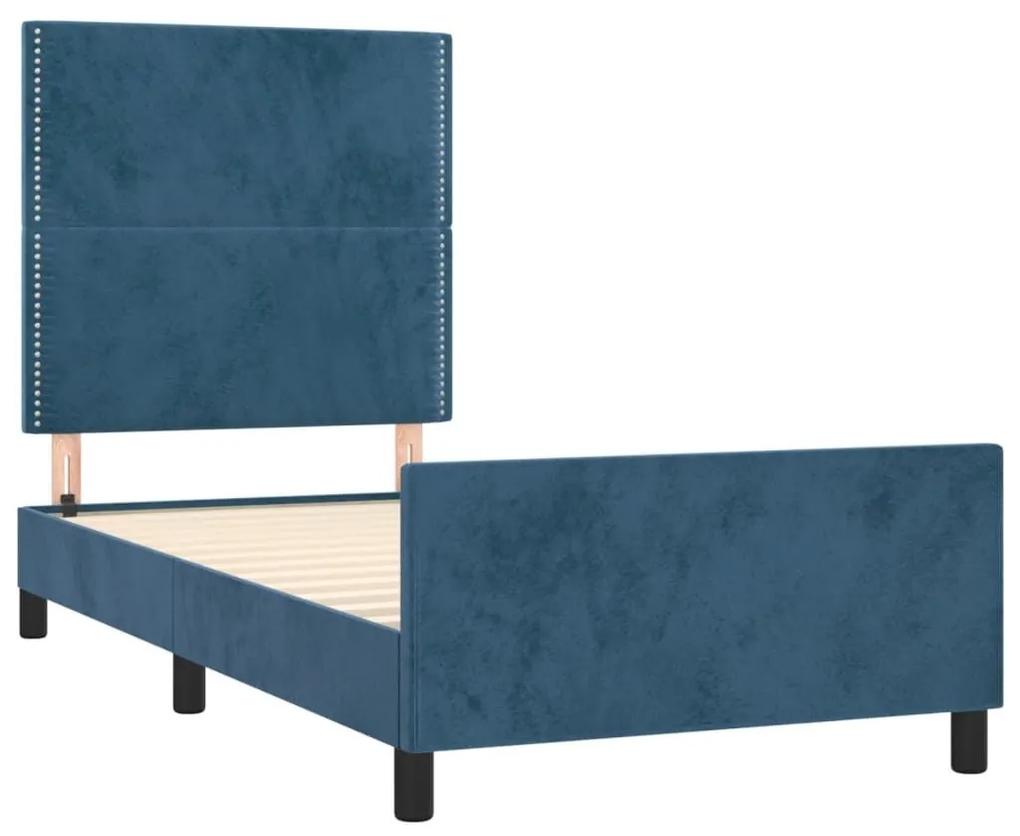 Πλαίσιο Κρεβατιού με Κεφαλάρι Σκ. Μπλε 90x190 εκ. Βελούδινο - Μπλε