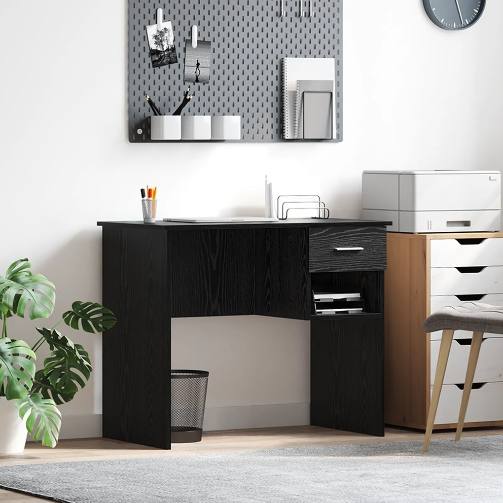 vidaXL Γραφείο με Αποθήκευση Μαύρης Δρύς 90x49.5x75 cm Επεξεργασμένο Ξύλο