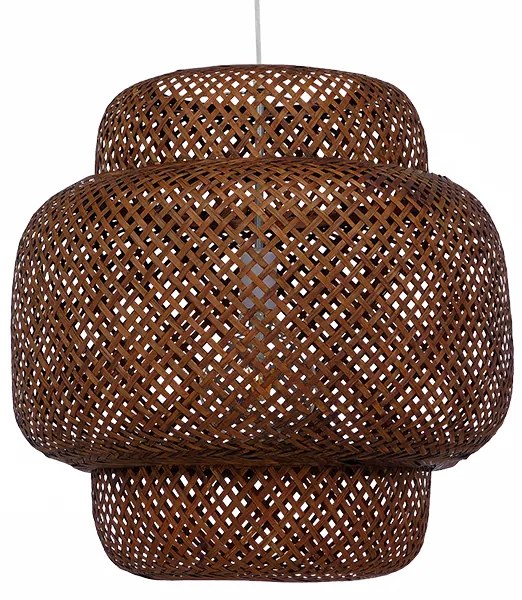 01658 GloboStar® MALDIVES 01658 Boho Κρεμαστό Φωτιστικό Πλέγμα Μονόφωτο 1 x E27 IP20 Καφέ Ξύλο - Μ56 x Π56 x Υ54cm