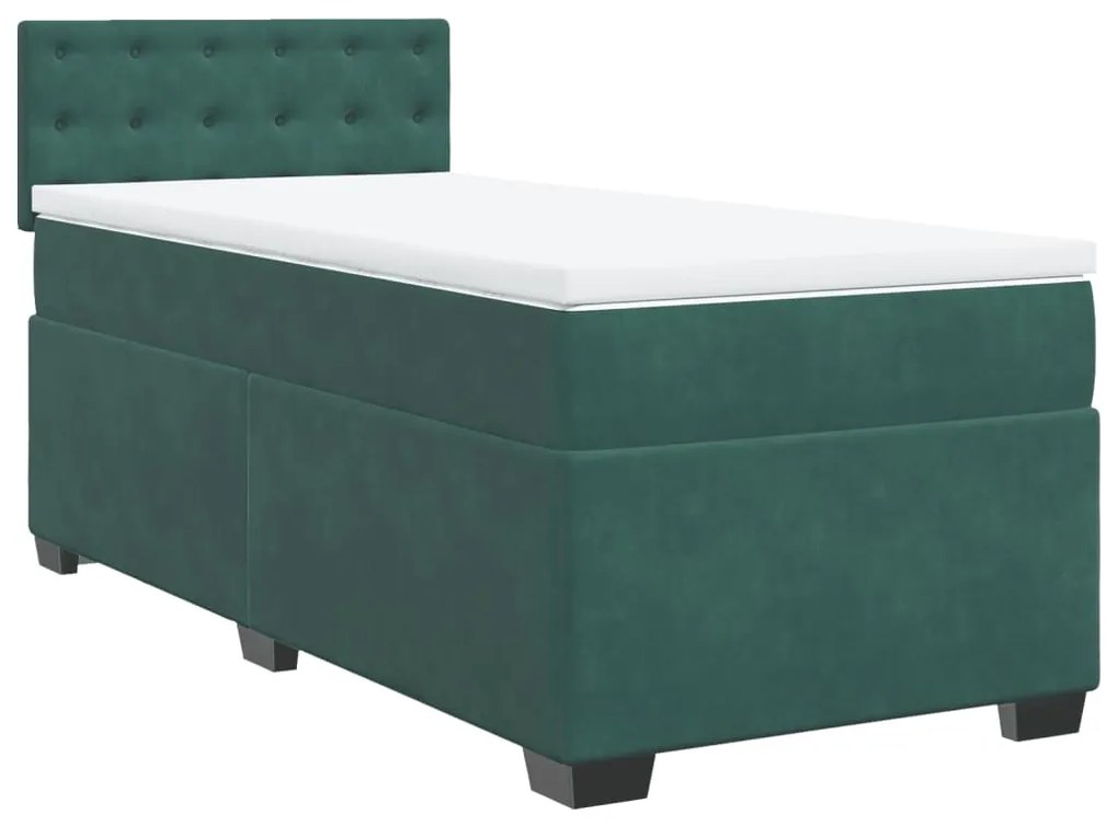 vidaXL Κρεβάτι Boxspring με Στρώμα Σκούρο Πράσινο 80x200 εκ. Βελούδινο