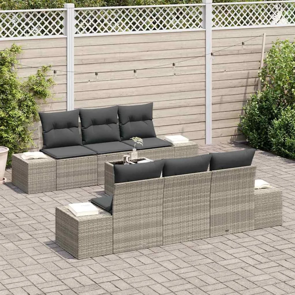 vidaXL Σετ Καναπέ Κήπου με μαξιλάρι 7 pcs Ανοιχτό γκρι, Σκουρό Γκρι