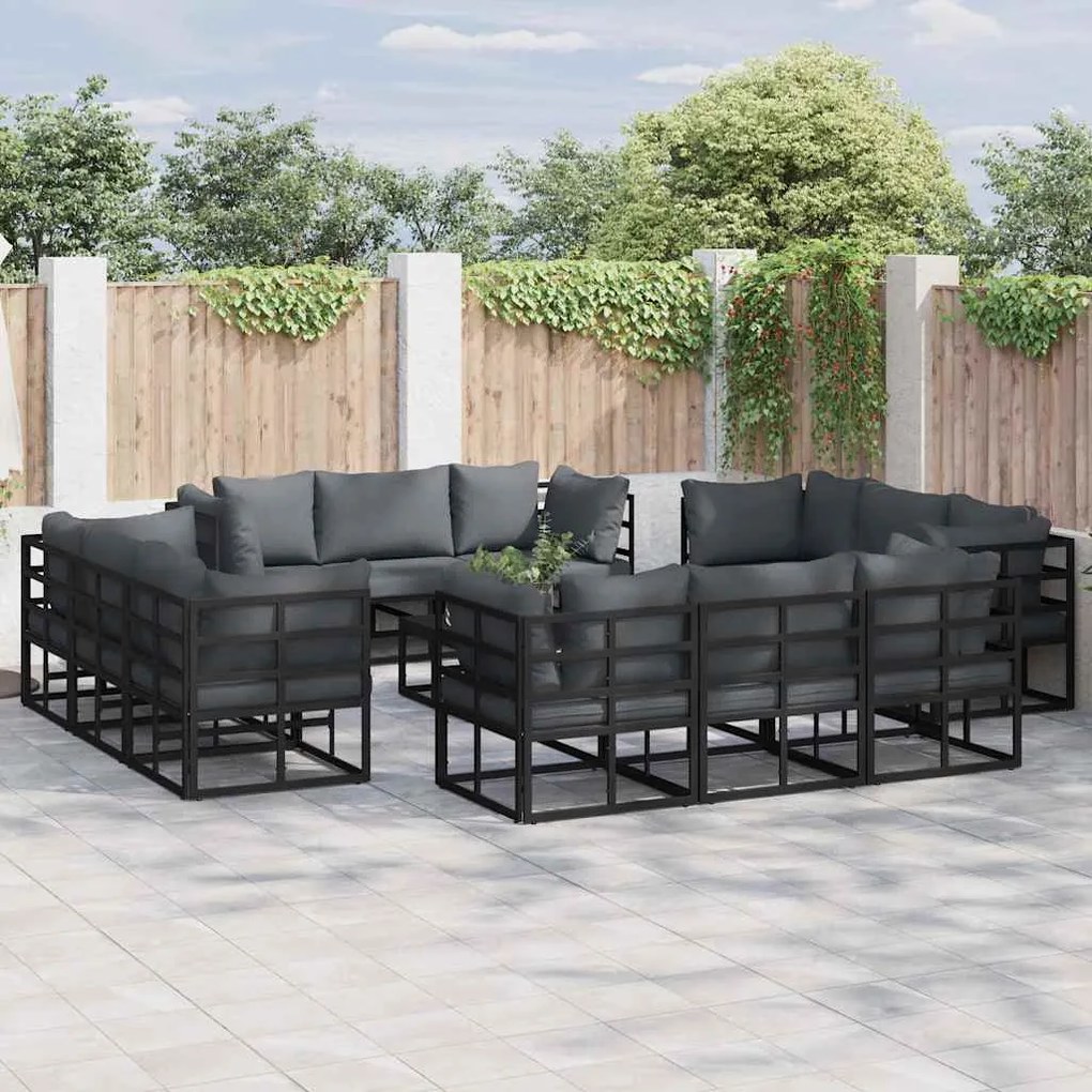 vidaXL Σετ Καναπέ Κήπου 12 pcs Μαύρο 213 x 71.5 x 71 εκ. Αλουμίνιο