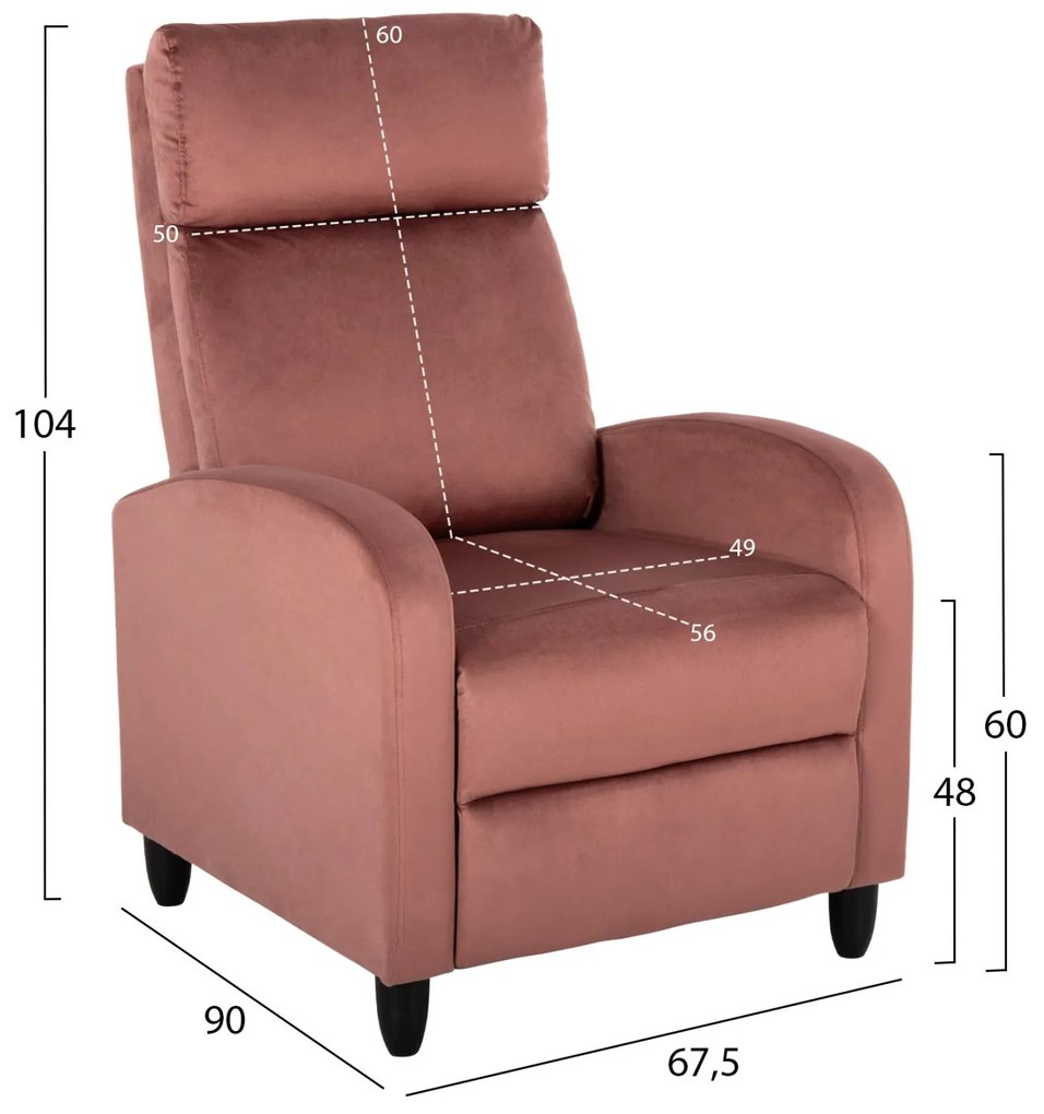 Πολυθρόνα HIBER RELAX C9782.02 Βελούδο Σάπιο Μήλο 67,5x90x104Υ εκ. 67.5x90x104 εκ.