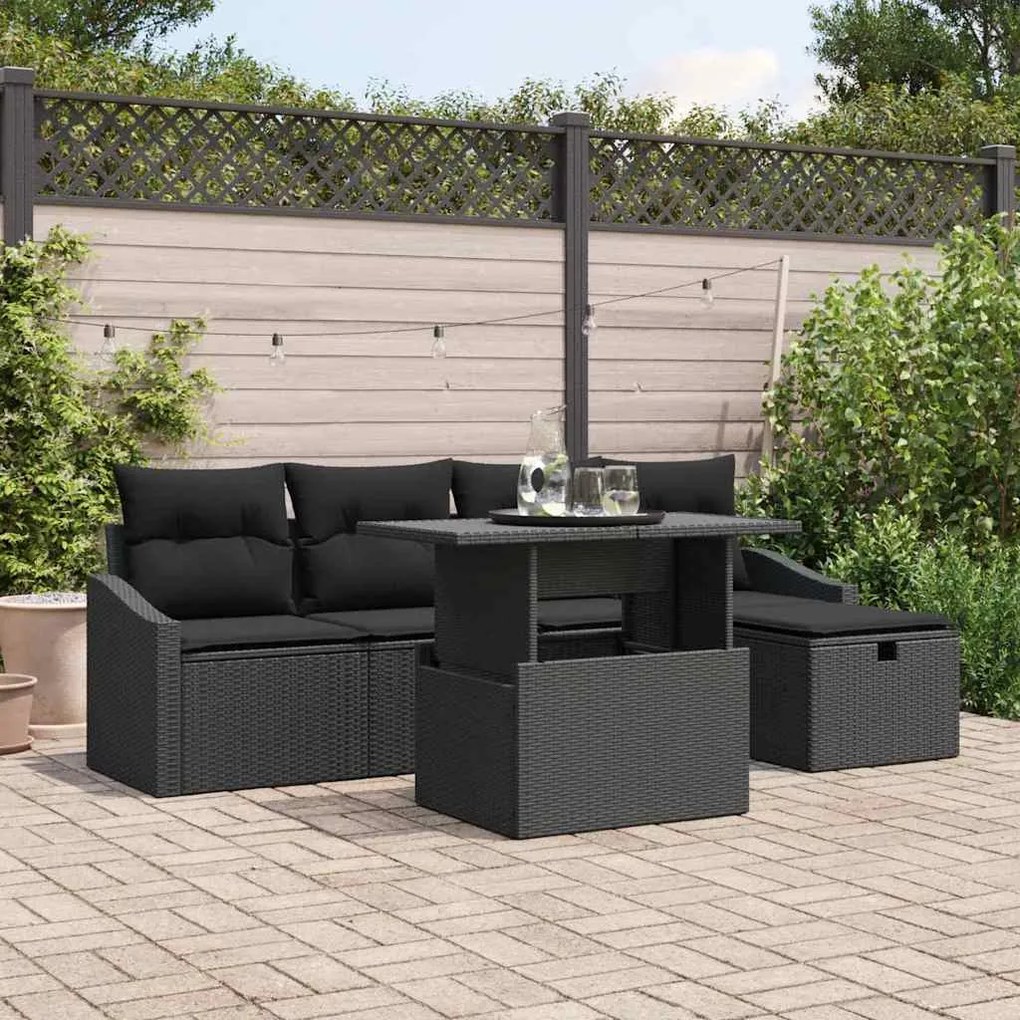 vidaXL Σετ Καναπέ Κήπου Ρυθμιζόμενο ύψος 6 pcs Μαύρο συνθετικό ρατάν