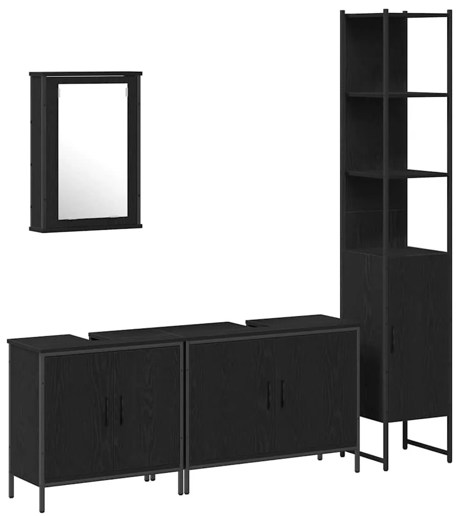 vidaXL Σετ Επίπλων Μπάνιου με ράφι 4 pcs Μαύρο 33 x 33 x 185.5 εκ
