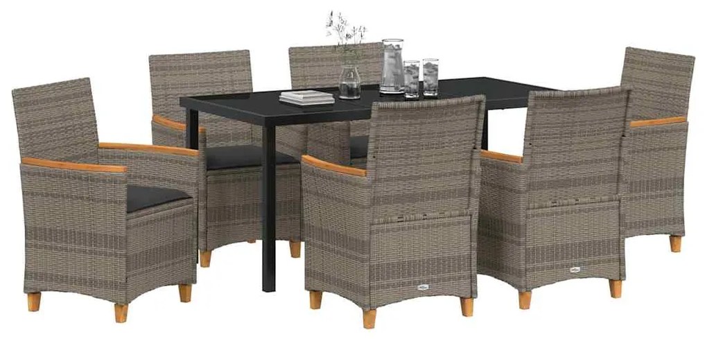 vidaXL Σέτ φαγητού για κήπο 7 pcs Γκρι συνθετικό ρατάν