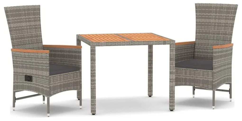 vidaXL Σετ Τραπεζαρίας Κήπου 3 τεμ. Γκρι Συνθ. Ρατάν με Μαξιλάρια