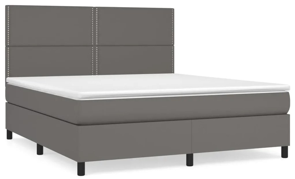 Κρεβάτι Boxspring με Στρώμα Γκρι 160x200εκ. από Συνθετικό Δέρμα - Γκρι