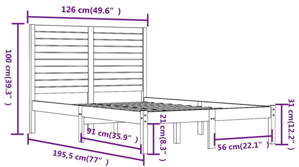 vidaXL Πλαίσιο Κρεβατιού Λευκό 120x190 εκ. Μασίφ Ξύλο Small Double