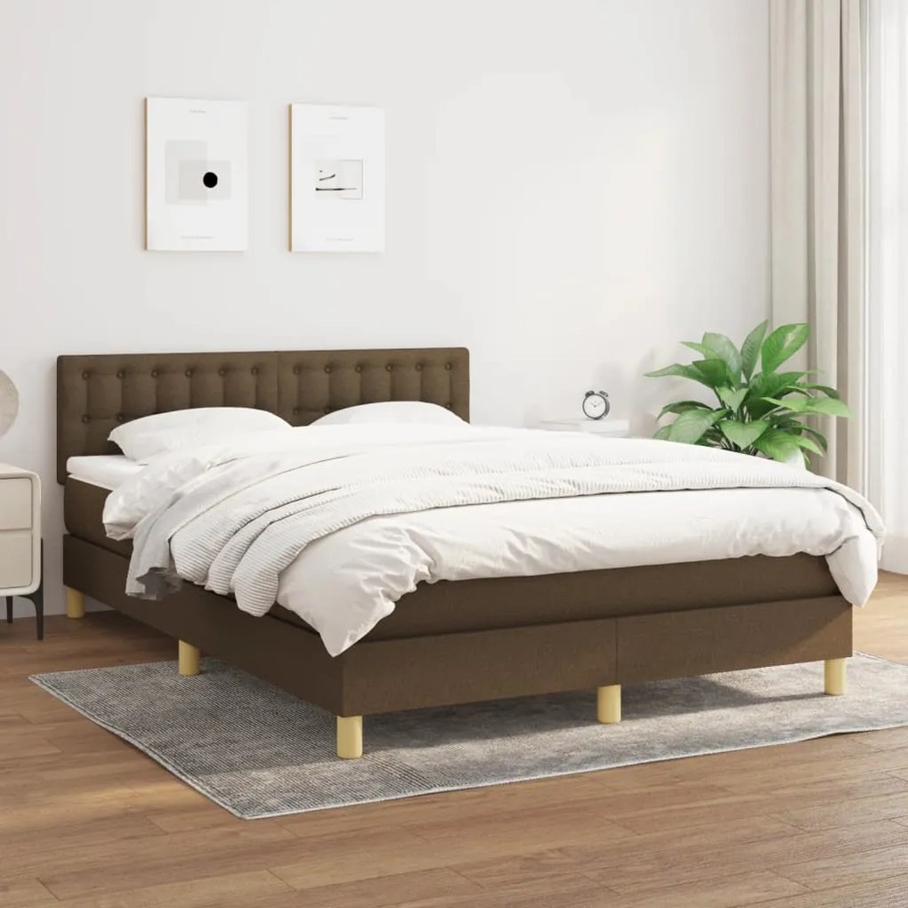 vidaXL Κρεβάτι Boxspring με Στρώμα Σκούρο Καφέ 140x200 εκ Υφασμάτινο