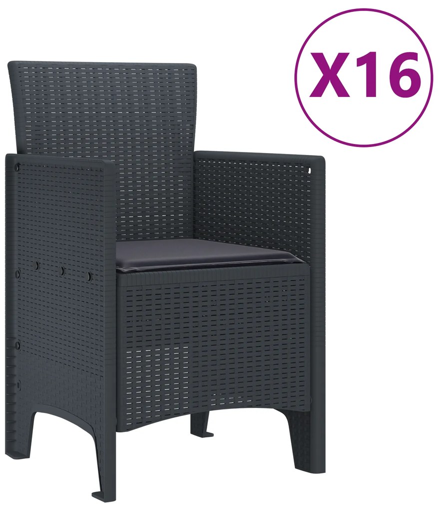 vidaXL Σέτ φαγητού για κήπο 17 pcs Ανθρακί Rattan Polt