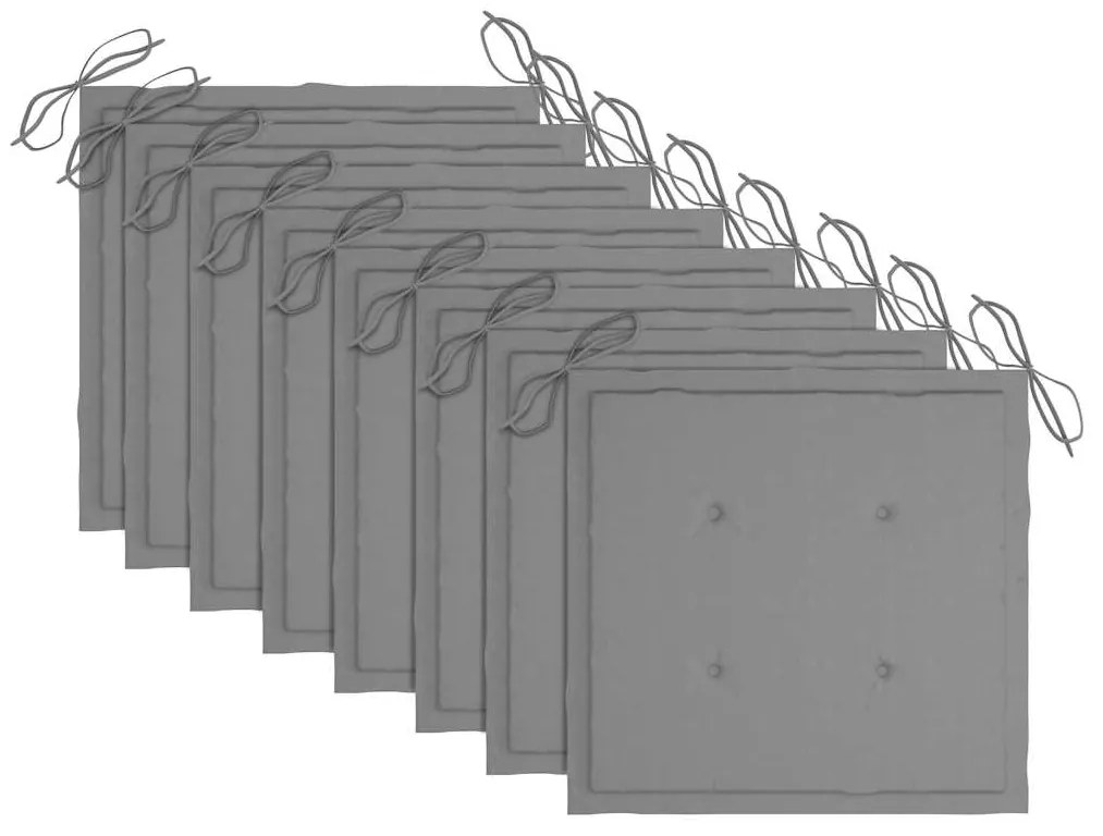 vidaXL Καρέκλες Κήπου 8 τεμ. Μασίφ Ξύλο Teak με Γκρι Μαξιλάρια