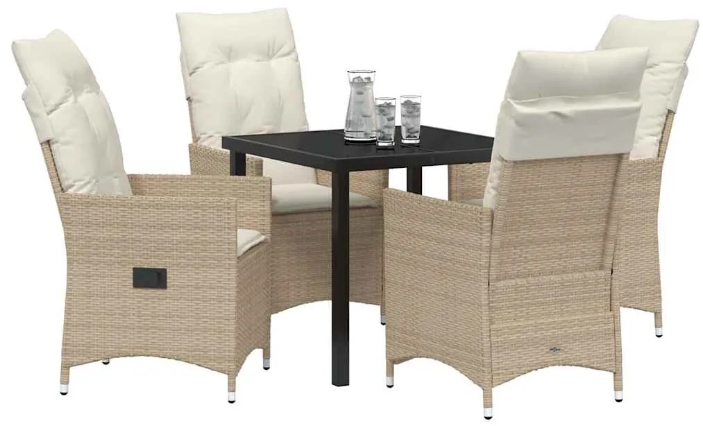 vidaXL Σέτ φαγητού για κήπο με μαξιλάρι 5 pcs Μπεζ συνθετικό ρατάν