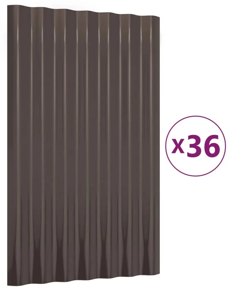 vidaXL Πάνελ Οροφής 36 τεμ. Καφέ 60 x 36 εκ. Γαλβανισμένος χάλυβας