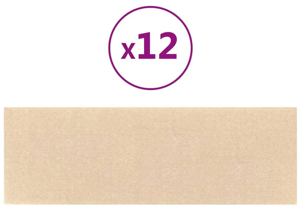 vidaXL Πάνελ Τοίχου 12 τεμ. Κρεμ 90 x 30 εκ. 3,24 μ Υφασμα