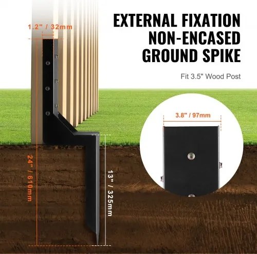 VEVOR Fence Post Anchor Repair Kit, 4 Pack Inner Diameter 3.5 x3.5 Inches Heavy Duty Steel Fence Post Support Stakes, Anchor Ground Spike for Repair Tilted, Broken Wood Fence Post, Enveloping