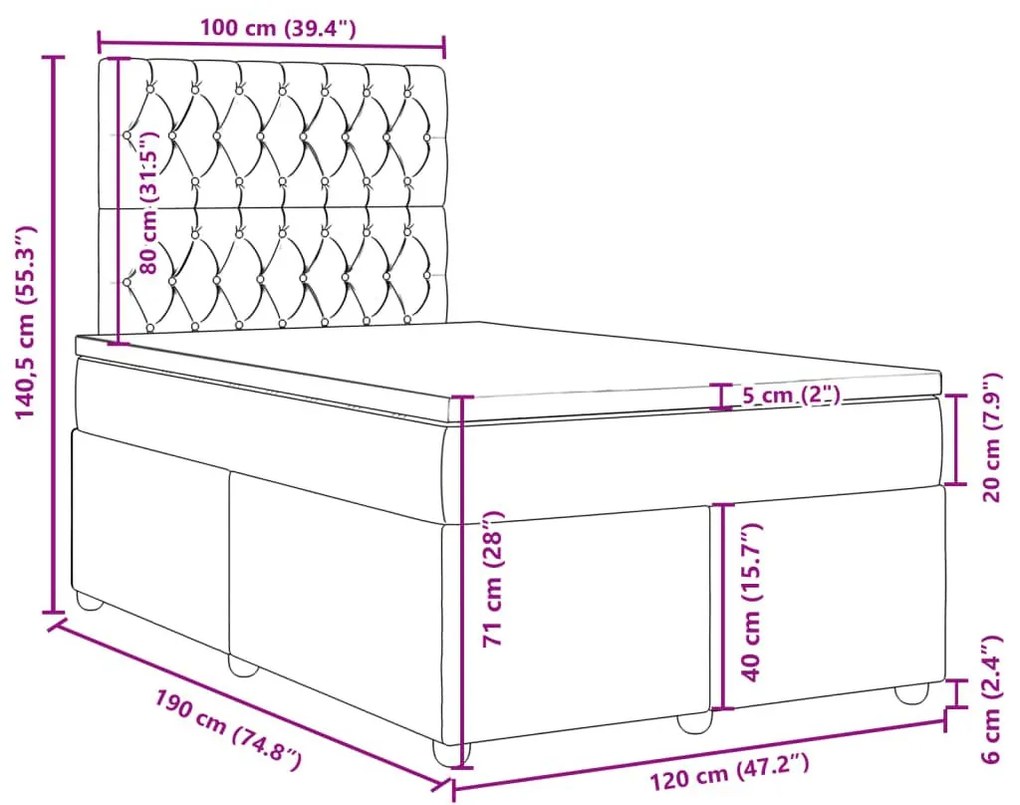 Κρεβάτι Boxspring με Στρώμα Σκούρο Καφέ 120x190 εκ Υφασμάτινο - Καφέ