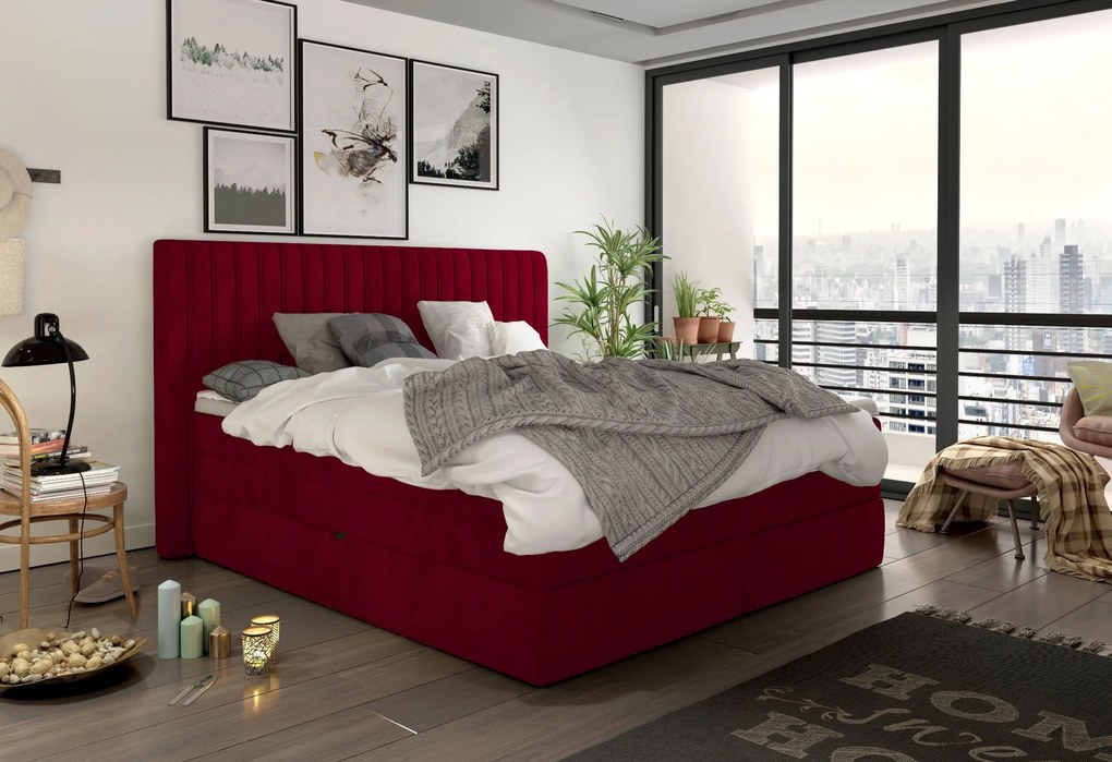 Επενδυμένο κρεβάτι Melantha με στρώμα και ανώστρωμα-160 x 200-Kokkino