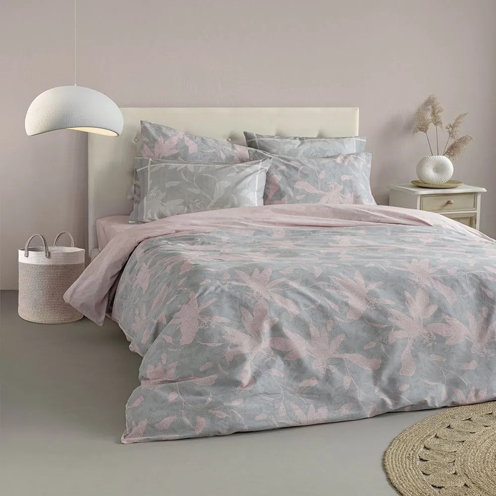 Σεντόνια Savana Με Λάστιχο (Σετ 3τμχ) Grey-Pink Nima Μονό 180x232cm 100% Βαμβάκι