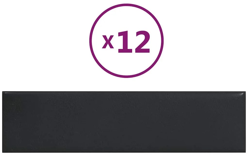 vidaXL Πάνελ Τοίχου 12 τεμ. Μαύρα 60x15 εκ. 1,08 μ² Συνθετικό Δέρμα