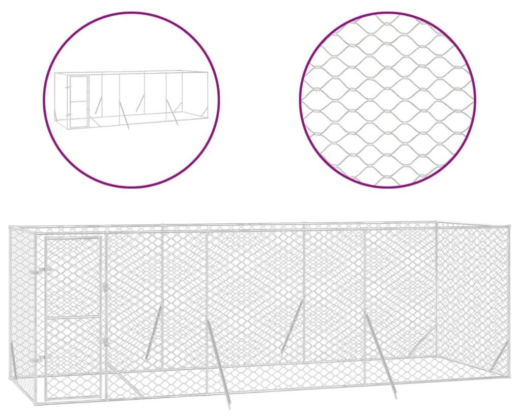 vidaXL Κλουβί Σκύλου Εξωτερ. Χώρου Ασημί 6x2x2 μ. από Γαλβαν. Ατσάλι