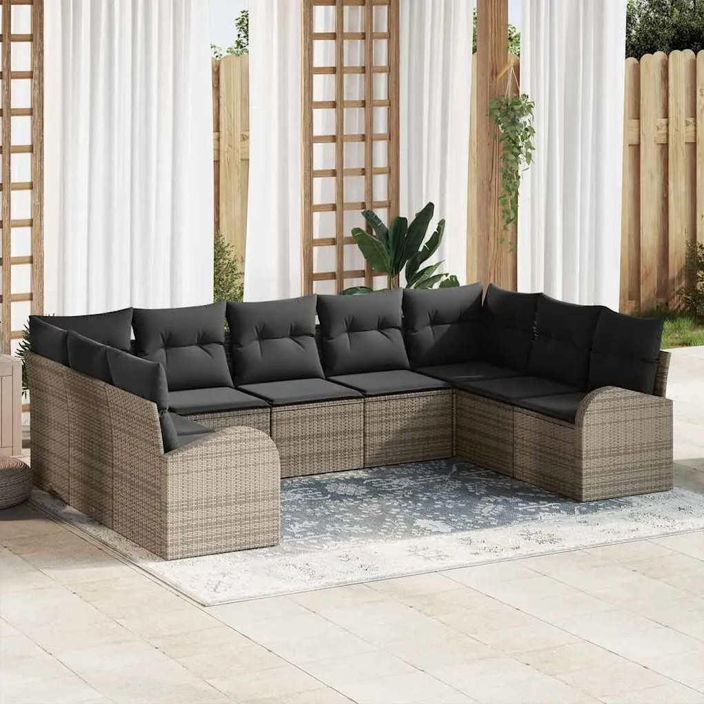 vidaXL Σετ Καναπέ Κήπου 9 pcs Γκρι Πολυ ράταν