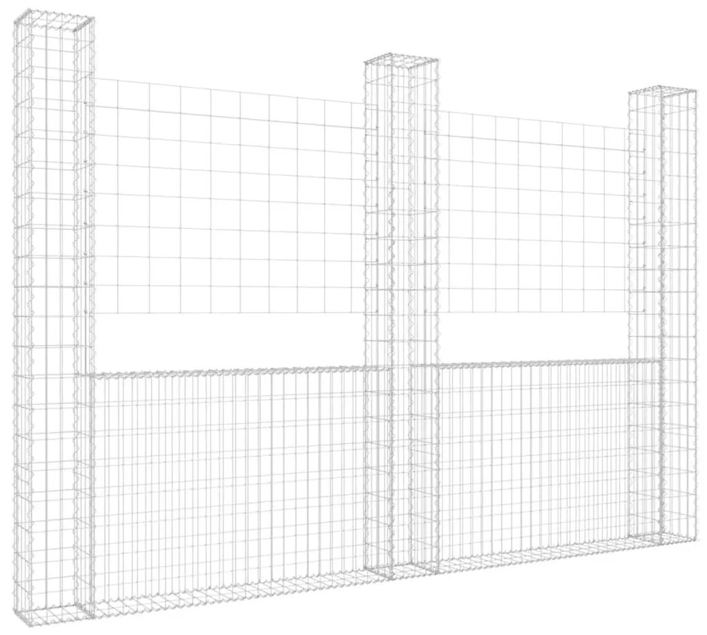 Συρματοκιβώτια σε U Σχήμα με 3 Στύλους 260x20x200 εκ Σιδερένιο - Ασήμι