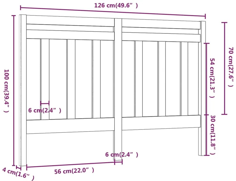 vidaXL Κεφαλάρι Κρεβατιού Μαύρο 126 x 4 x 100 εκ. Μασίφ Ξύλο Πεύκου