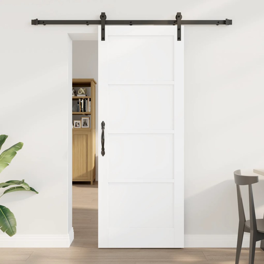vidaXL Συρόμενη Πόρτα με Σετ Υλικών Λευκή 78x202 cm Συμπαγές Ξύλο Πεύκου