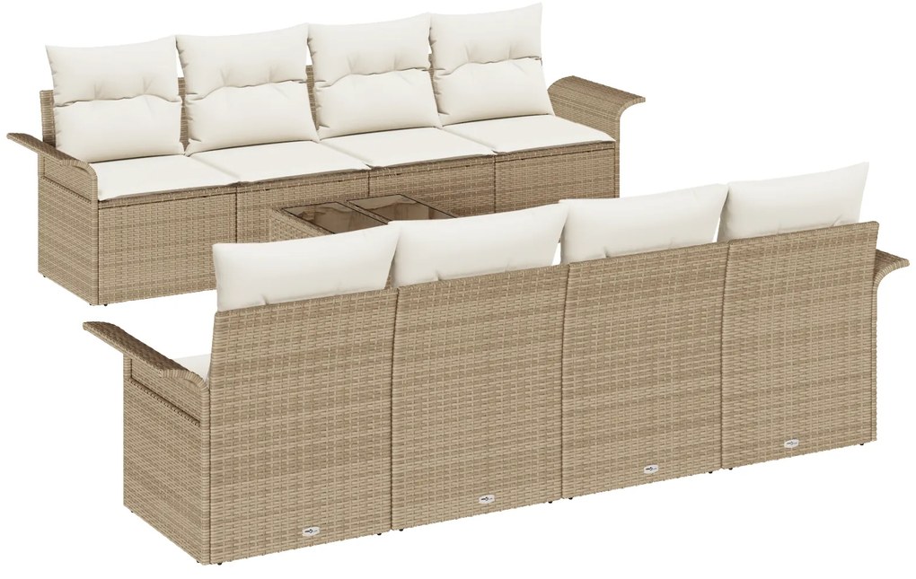 vidaXL 9 Piece Garden Sofa Set με Μαξιλάρια Μπεζ Πολυ Ρατάν