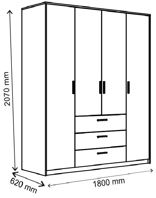 Ντουλάπα Τετράφυλλη Rico Λευκή-Sonoma 180x62x206cm - TO-RIC4D3S - TO-RIC4D3S