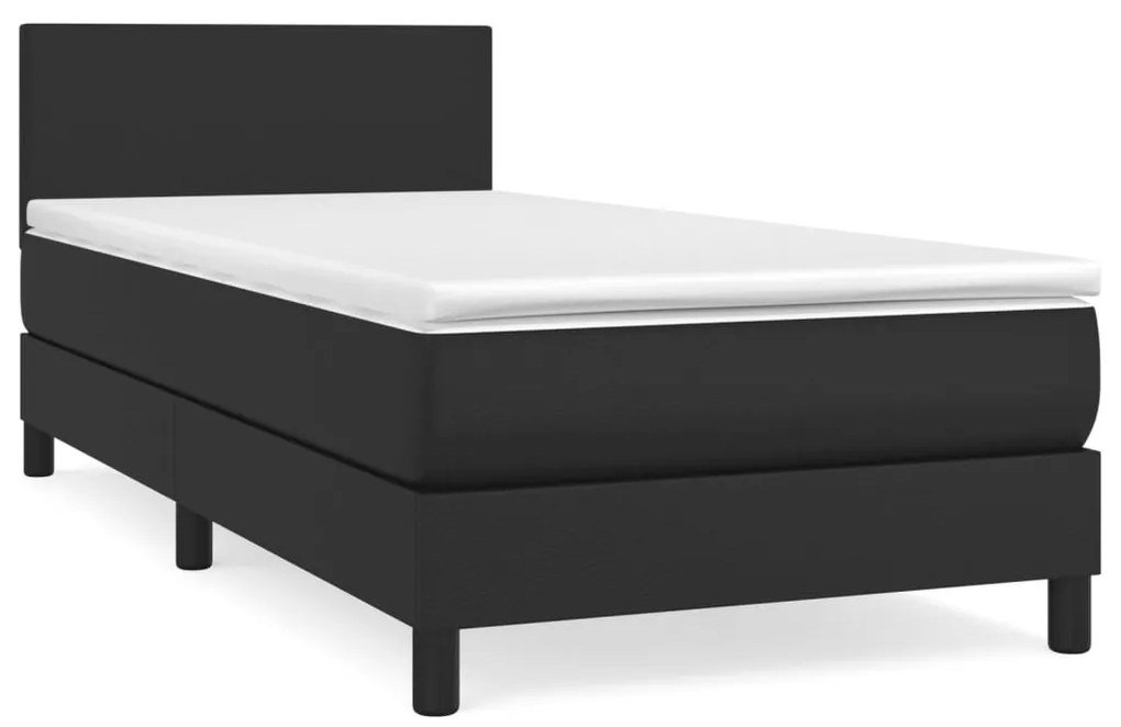 Κρεβάτι Boxspring με Στρώμα Μαύρο 100x200εκ.από Συνθετικό Δέρμα - Μαύρο