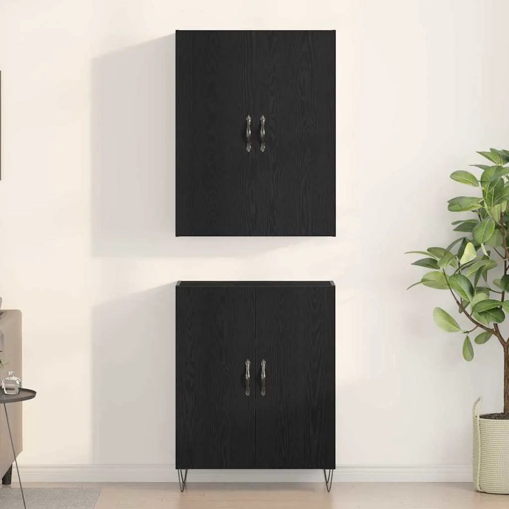 vidaXL Highboard 2 pcs Μαύρη Οξυά Μηχανική ξυλεία και γυαλί