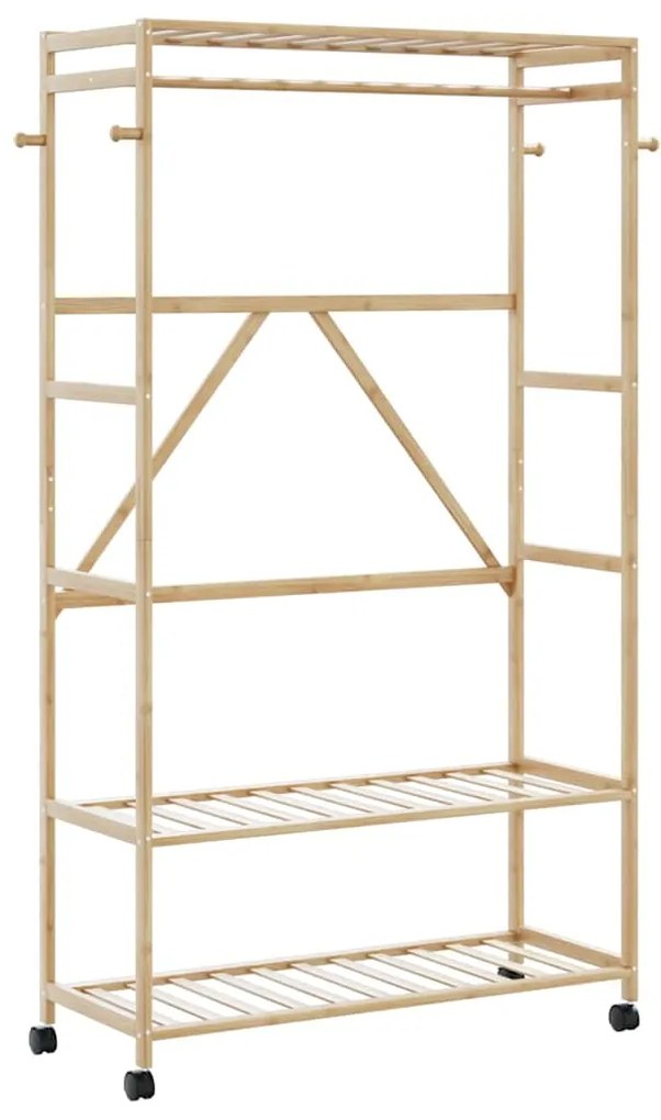 Ράφι ρούχων με ράφια και ρόδες 110x40x180 εκ. Μπαμπού